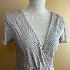 Gray Corded V-Neck Top